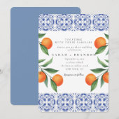 水彩オレンジ青タイル メディテレニアン ウェディング 招待状 (正面/裏面)