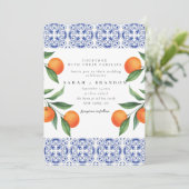 水彩オレンジ青タイル メディテレニアン ウェディング 招待状 (スタンド正面)