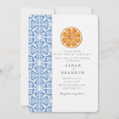 水彩オレンジ青タイル メディテレーニア ウェディング 招待状 (正面)