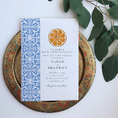 水彩オレンジ青タイル メディテレーニア ウェディング 招待状