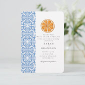 水彩オレンジ青タイル メディテレーニア ウェディング 招待状 (スタンド正面)