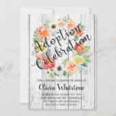 水彩オレンジ＆イエローの花輪 養子縁組 招待状 (正面)