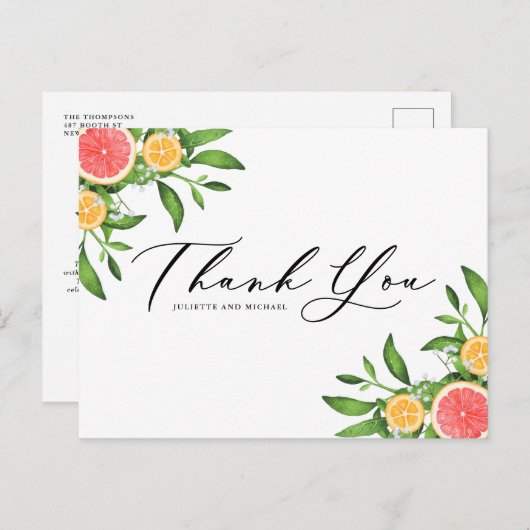 水彩オレンジ&グレープフルーツ夏ありがとう ポストカード (正面/裏面)
