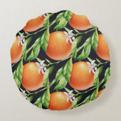 水彩オレンジ：シトラスのシームレスパターン ラウンドクッション (裏面)