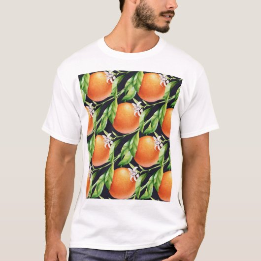 水彩オレンジ:シトラスのシームレスパターン Tシャツ (正面)
