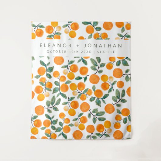 水彩オレンジ シトラス フォトブース 背景 タペストリー (正面)