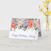 水彩オレンジ&パープルサマーフラワーズ誕生日 カード (黄色い花)