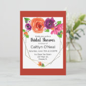 水彩オレンジ パープル ピンク 花柄 ゴールドフレーム 招待状 (スタンド正面)