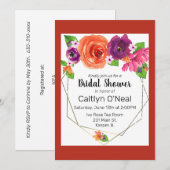 水彩オレンジ パープル ピンク 花柄 ゴールドフレーム 招待状 (正面/裏面)