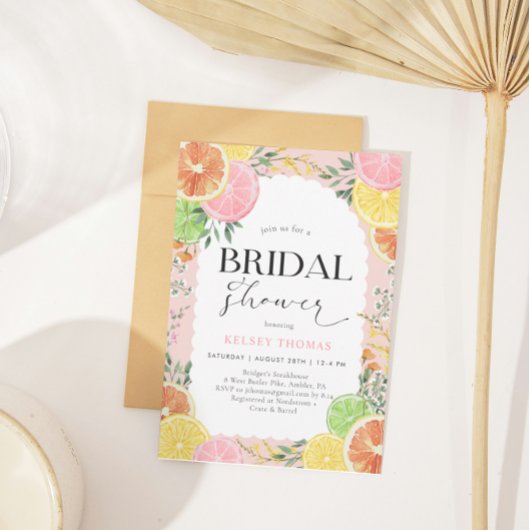 水彩オレンジ ピンク ブライダルシャワー 招待状