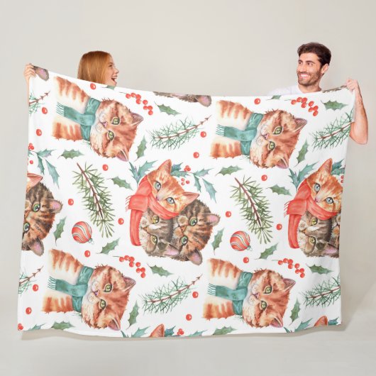 水彩オレンジ&ブラウンタビー猫顔 フリースブランケット (インサイチュ)