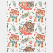 水彩オレンジ&ブラウンタビー猫顔 フリースブランケット (正面)