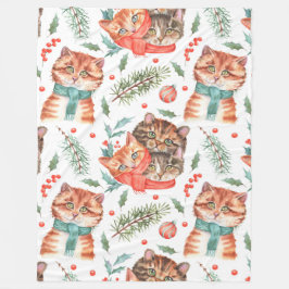 水彩オレンジ&ブラウンタビー猫顔 フリースブランケット