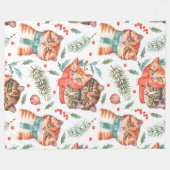 水彩オレンジ&ブラウンタビー猫顔 フリースブランケット (正面(横))