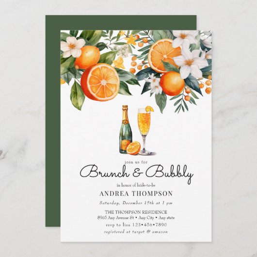 水彩オレンジ | ブランチシャワー 招待状 (正面/裏面)