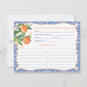 水彩オレンジAmalfiブルータイルレシピカード 招待状 (正面)