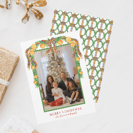 水彩オレンジBowガーランドクリスマスフォト シーズンカード