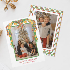 水彩オレンジBowガーランドクリスマスフォト シーズンカード