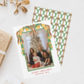 水彩オレンジBowガーランドクリスマスフォト シーズンカード