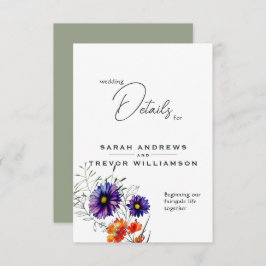 水彩オレン鮮やかジと紫の野花 エンクロージャーカード