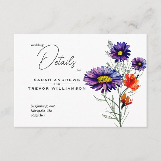 水彩オレン鮮やかジと紫の野花 エンクロージャーカード (正面)