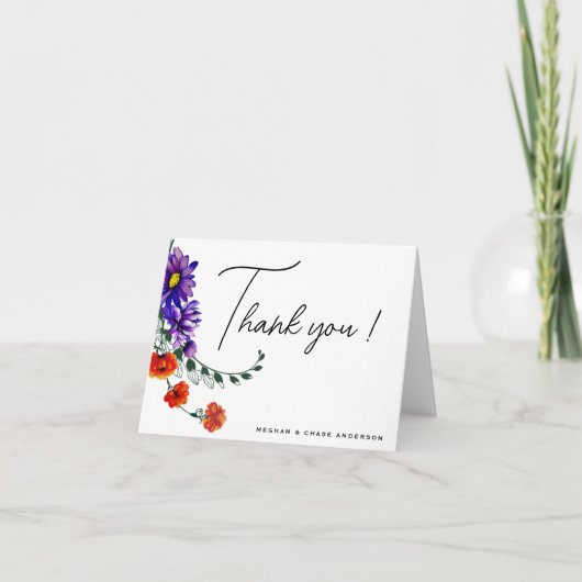 水彩オレン鮮やかジと紫の野花 サンキューカード (正面)