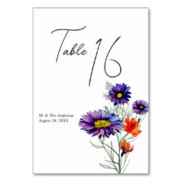 水彩オレン鮮やかジと紫の野花 テーブルナンバー