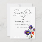 水彩オレン鮮やかジと紫の野花 招待状 (正面)