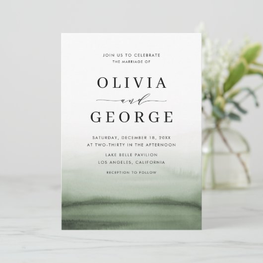 水彩オンブレ グリーン モダン ウェディング 招待状 (スタンド正面)