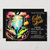 水彩オンラインウッドランド編集可能ベビーシャワー 招待状 (正面/裏面)