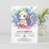 水彩オンラインモンキー誕生日 招待状 (スタンド正面)