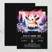 水彩オンライン牛の誕生日 招待状 (正面/裏面)