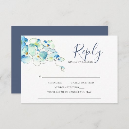 水彩オーキッド花 受付カード 出欠カード (正面/裏面)