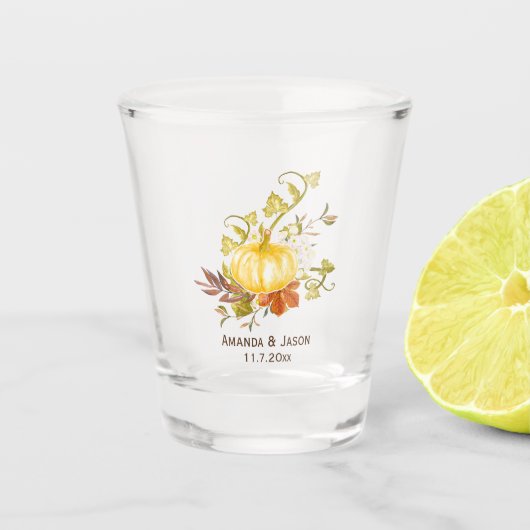 水彩オータムカボチャと離れ結婚式の引き出物 ショットグラス (正面)