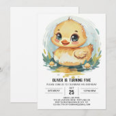 水彩オーダーメイドのダックバースデー 招待状 (正面/裏面)