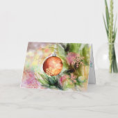 水彩オーナメントとフェスティバルリボンクリスマス カード (裏面)