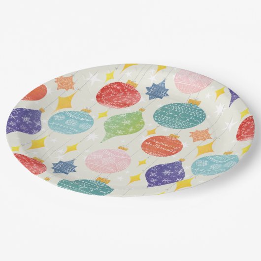 水彩オーナメントクリスマスカスタム文字 ペーパープレート (アングル)