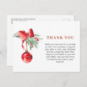 水彩オーナメントクリスマスホリデーサンキュー ポストカード (正面/裏面)