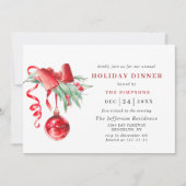 水彩オーナメントクリスマスホリデーディナー 招待状 (正面)