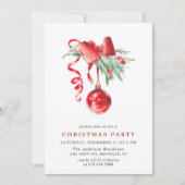 水彩オーナメントクリスマスホリデーパーティー 招待状 (正面)