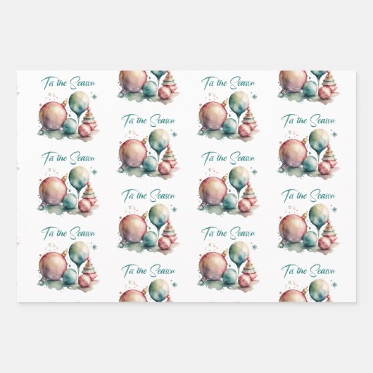 水彩オーナメントクリスマス ラッピングペーパーシート (正面2)