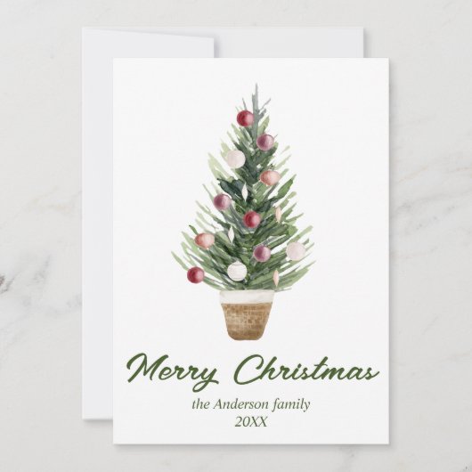 水彩オーナメントツリー写真メリークリスマス シーズンカード (正面)