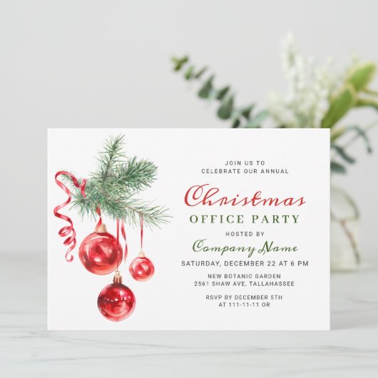 水彩オーナメント企業のクリスマスパーティー 招待状 (スタンド正面)