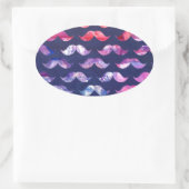 水彩オーバーレイ付き可愛い口ひげ模様 楕円形シール (バッグ)