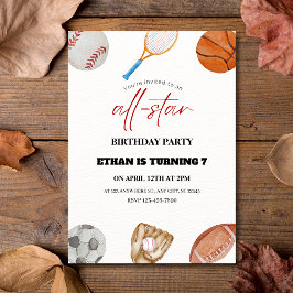 水彩オールスタースポーツ第7誕生日招待状 招待状