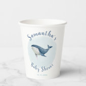 水彩オcean ブルー クジラ かわいい 男の子のベビーシャワー 紙コップ (正面)