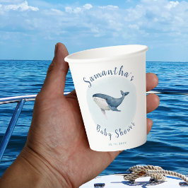 水彩オcean ブルー クジラ かわいい 男の子のベビーシャワー 紙コップ