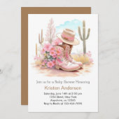 水彩カウガールハットとブーツのベイビーシャワー 招待状 (正面/裏面)