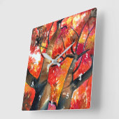 水彩カエデ日本のの木 スクエア壁時計 (傾斜)