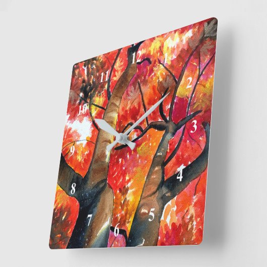 水彩カエデ日本のの木 スクエア壁時計 (傾斜)